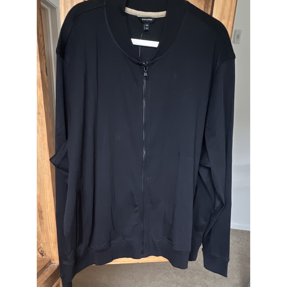 Banana Republic Men's 2XL Black Cotton Full Zip Heavy Knit Collared Ribbed